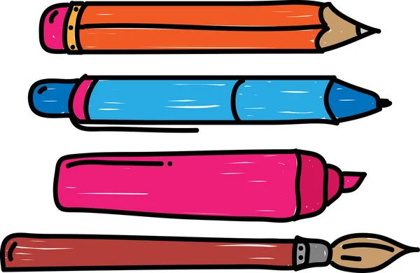 Στυλό, μολύβι, μαρκαδόρος και βούρτσα — Διανυσματικό Αρχείο