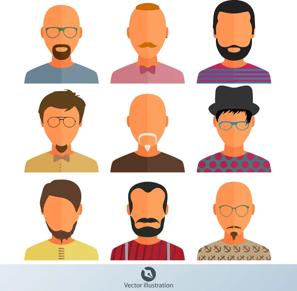 Kleurrijke mannelijke gezichten icons set — Stockvector