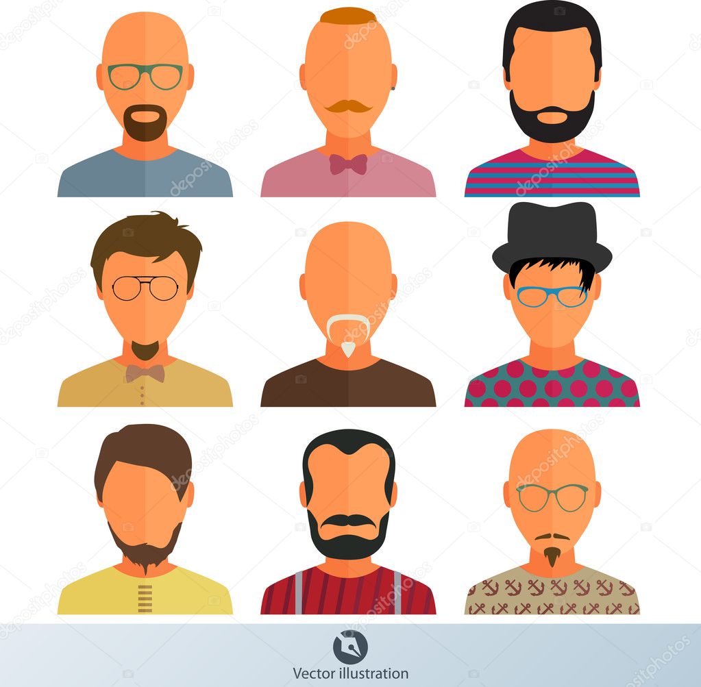Colorful Male Faces Icons Set