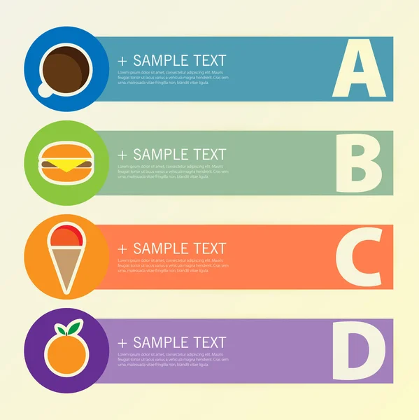 Bandeiras de comida de design de quatro cores — Vetor de Stock