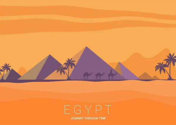 Desert View Egypt Pyramids Flat Vector Illustration — Stock Vector