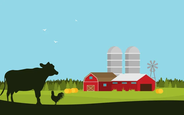 Vektorbild Von Bauernhof Mit Tieren — Stockvektor