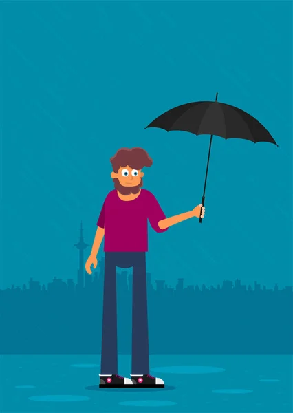 Young Man Umbrella Vector Background — Stock Vector