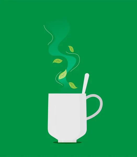 Зеленый Чай Листом Плоский Вектор — стоковый вектор