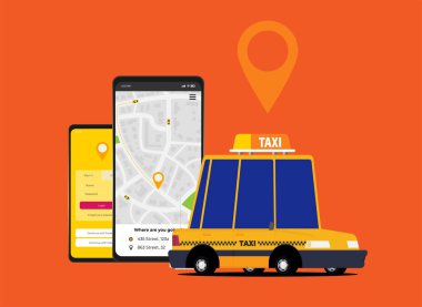 Düz stil ile taksi grafik tasarımı