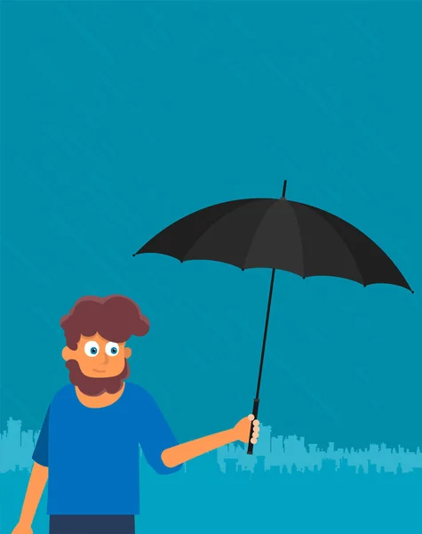 Young Man Umbrella Vector Background — Stock Vector