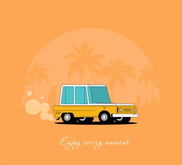 Summer Holidays Vector Illustration Flat Design Beach Car — Stock Vector