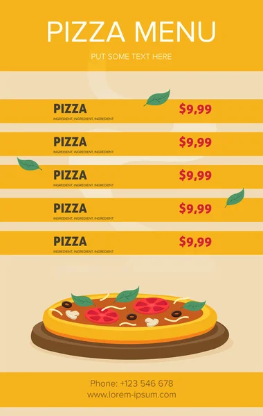 Style Plat Menu Carte Pizza Illustration Vectorielle — Image vectorielle