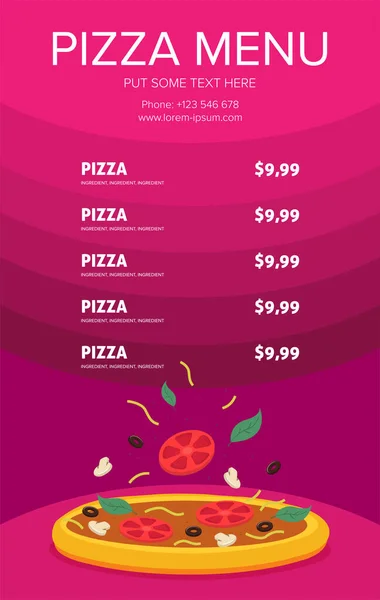 Style Plat Menu Carte Pizza Illustration Vectorielle — Image vectorielle