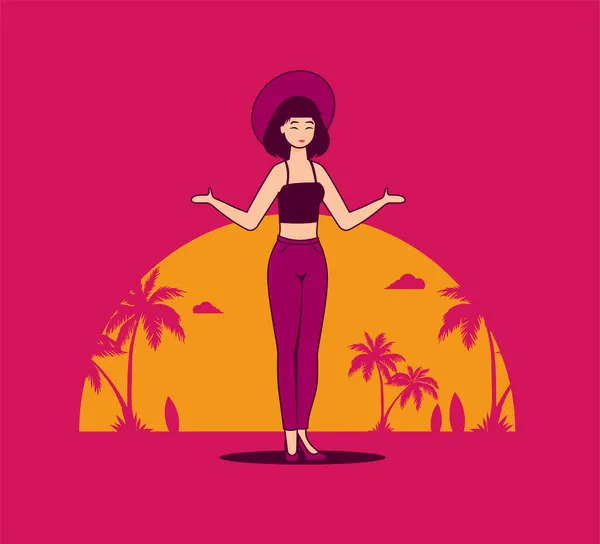 Sommerurlaub Vektor Illustration Mit Mädchen Flache Design Strand — Stockvektor