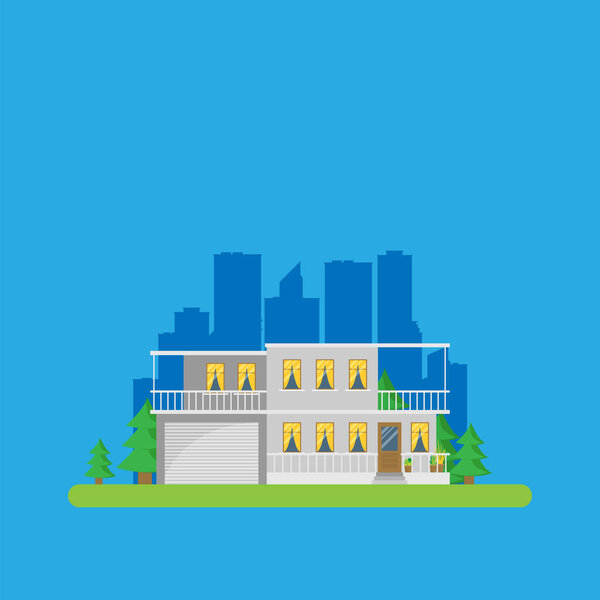 Flat Residential House. Vector illustration.