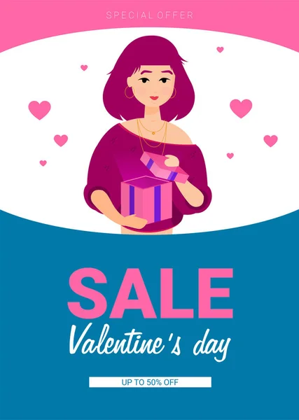 Šťastný Valentýn Přání Mladou Dívkou Tvaru Srdce Emoce Růžovém Pozadí Royalty Free Stock Vektory