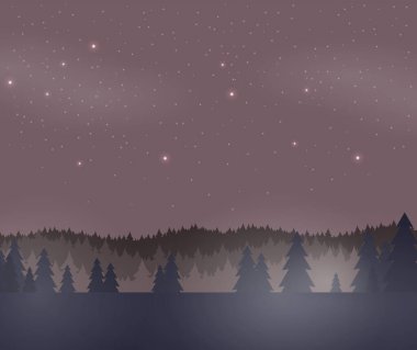 Düz bir gece ormanı. Vektör illüstrasyonu.