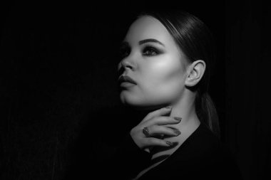 Sexy young woman black and white portrait.