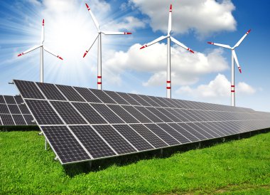 Güneş enerjisi panelleri ve rüzgar türbini