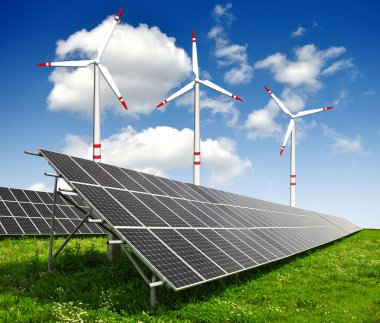 Güneş enerjisi panelleri ve rüzgar türbini