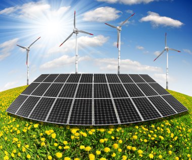 Güneş enerjisi panelleri ve rüzgar türbini