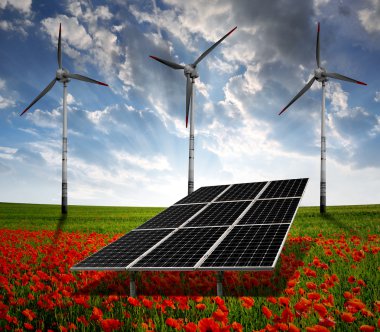 Güneş enerjisi panelleri ve rüzgar türbini