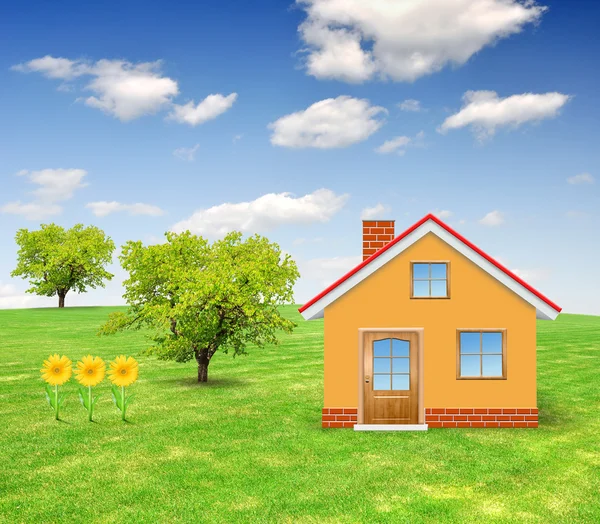 House in spring landscape — Stock Photo, Image