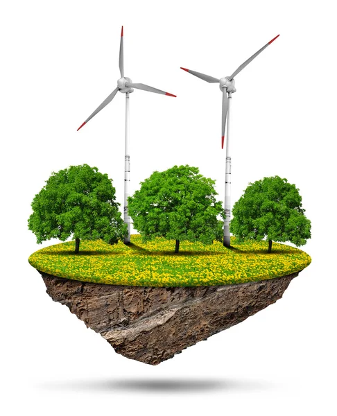 Eilandje met windturbines en bomen — Stockfoto