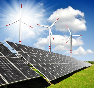 Güneş enerjisi panelleri ve rüzgar türbini