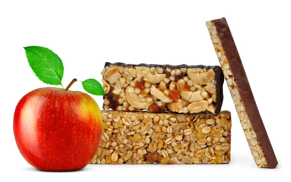 Schokoladen-Müsliriegel mit Apfel — Stockfoto