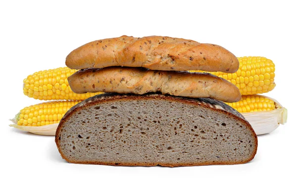 Wheat bread with whole-grain bread roll — Stock Photo, Image