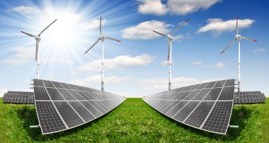 Güneş enerjisi panelleri ile rüzgar türbinleri