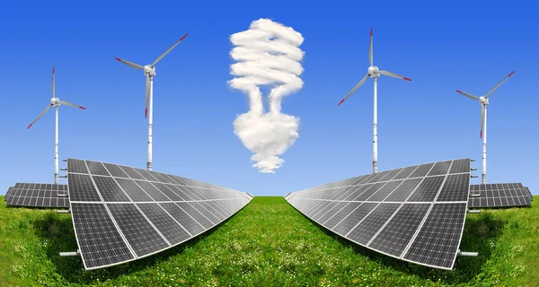 Solární panely s větrné turbíny — Stock fotografie