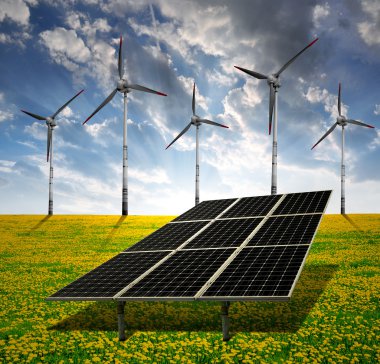 Güneş enerjisi panelleri ve rüzgar türbini
