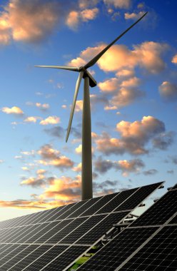 Güneş enerjisi panelleri ve rüzgar türbini