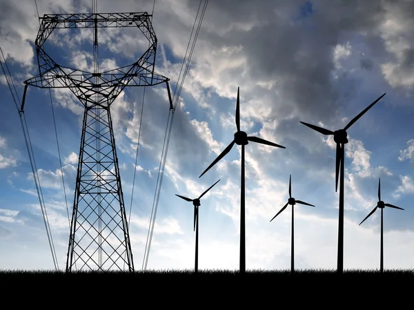 Wind turbines with power line — Stock Photo, Image