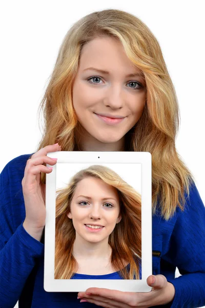 Girls with tablet — Stock Photo, Image