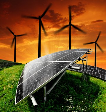 Güneş enerjisi panelleri ile rüzgar türbinleri