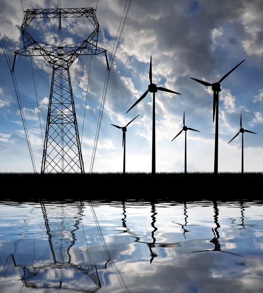 Wind turbines with power line — Stock Photo, Image