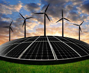 Güneş enerjisi panelleri ve rüzgar türbini