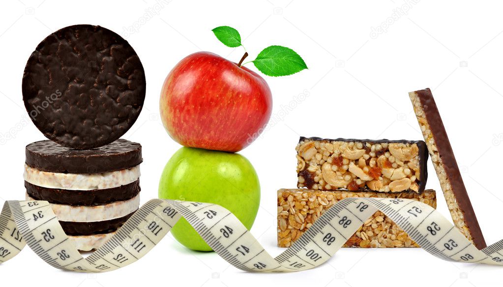 Chocolate Muesli Bars with apple and measuring tape