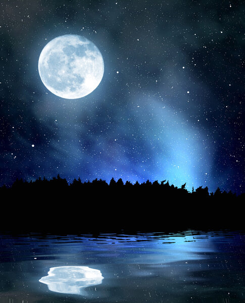 ночное небо со звездами и луной