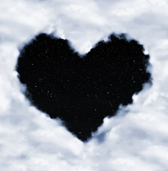 Heart from clouds on night sky — Stock Photo, Image