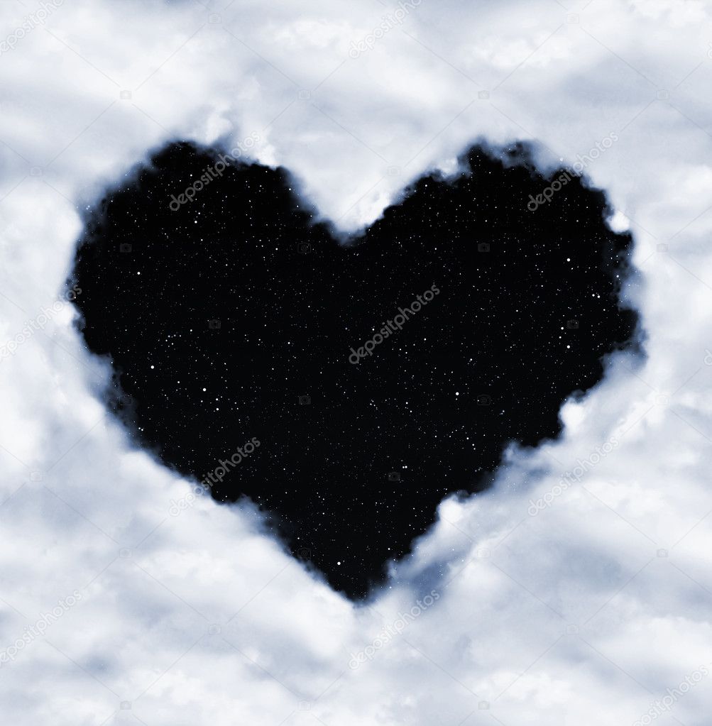 Heart from clouds on night sky
