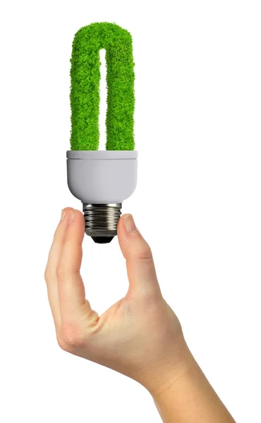 Eco energie bol in hand geïsoleerd op wit — Stockfoto