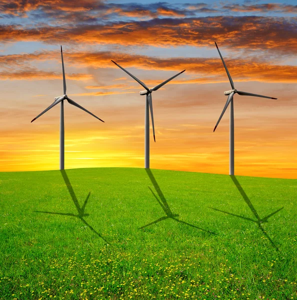 Spring meadow with wind turbines — Stock Photo, Image