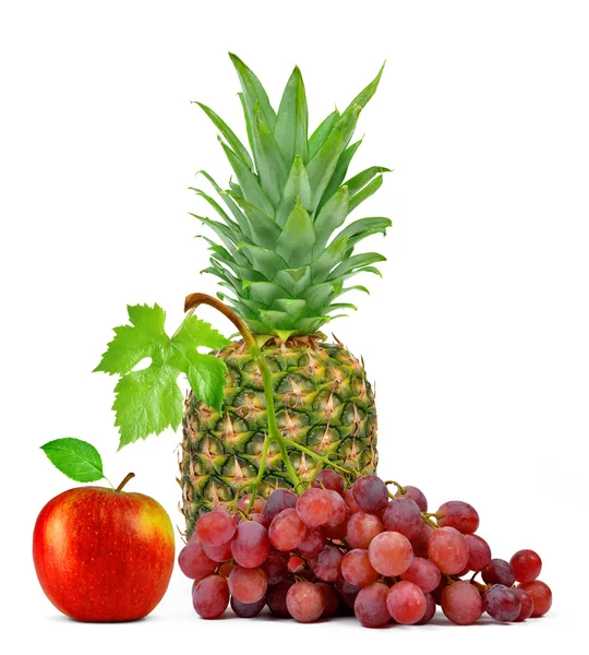 Ananas, druiven wijn en apple — Stockfoto