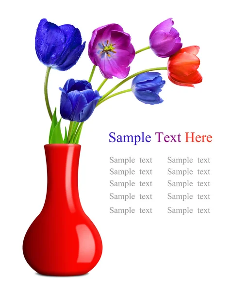 Färgglada tulpaner i vas — Stockfoto