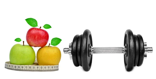 Black dumbbell with apples — Stock Photo, Image