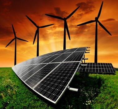 Güneş enerjisi panelleri ile rüzgar türbinleri