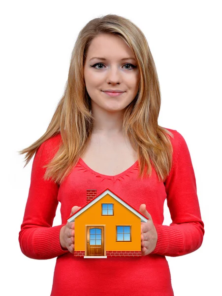Girls holding in hands house — Stock Photo, Image