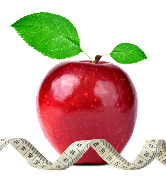 Red apple with measuring tape — Stock Photo, Image