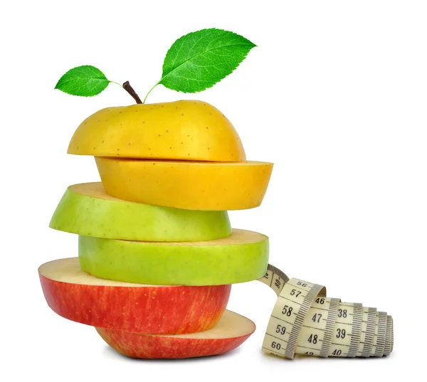 Apple mix with measuring tape — Stock Photo, Image