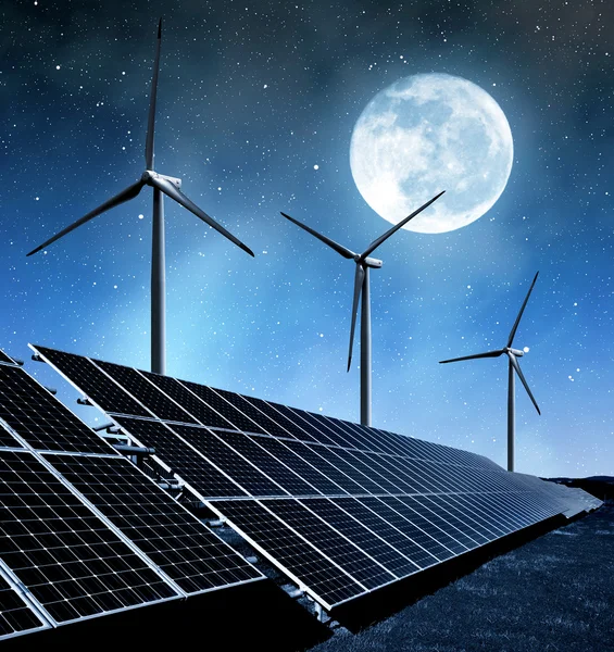 Paneles de energía solar y turbinas eólicas —  Fotos de Stock